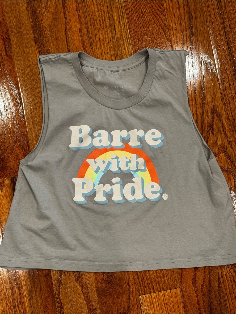 Barre With Pride Pure Barre Grey Graphic Crop Tank Medium
